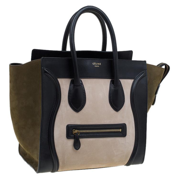 Pre Owned Celine Tri Color Suede and Leather Mini Luggage Tote