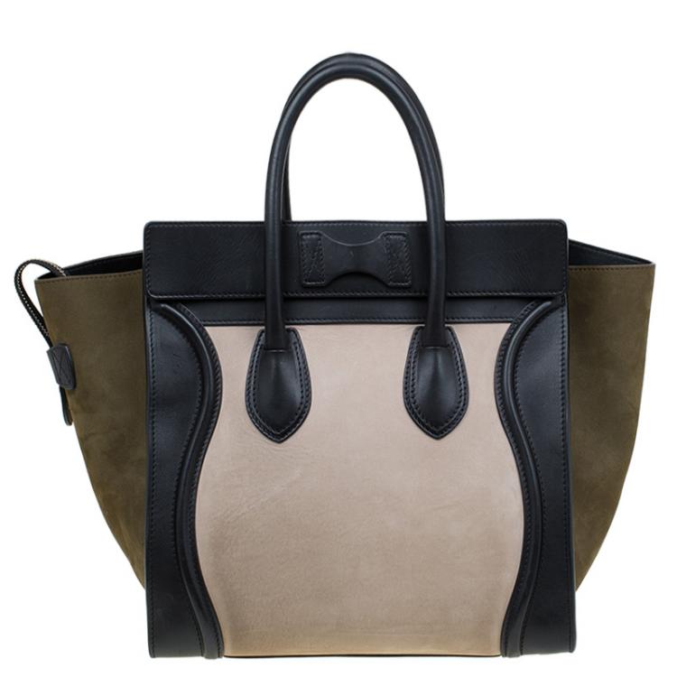Pre Owned Celine Tri Color Suede and Leather Mini Luggage Tote