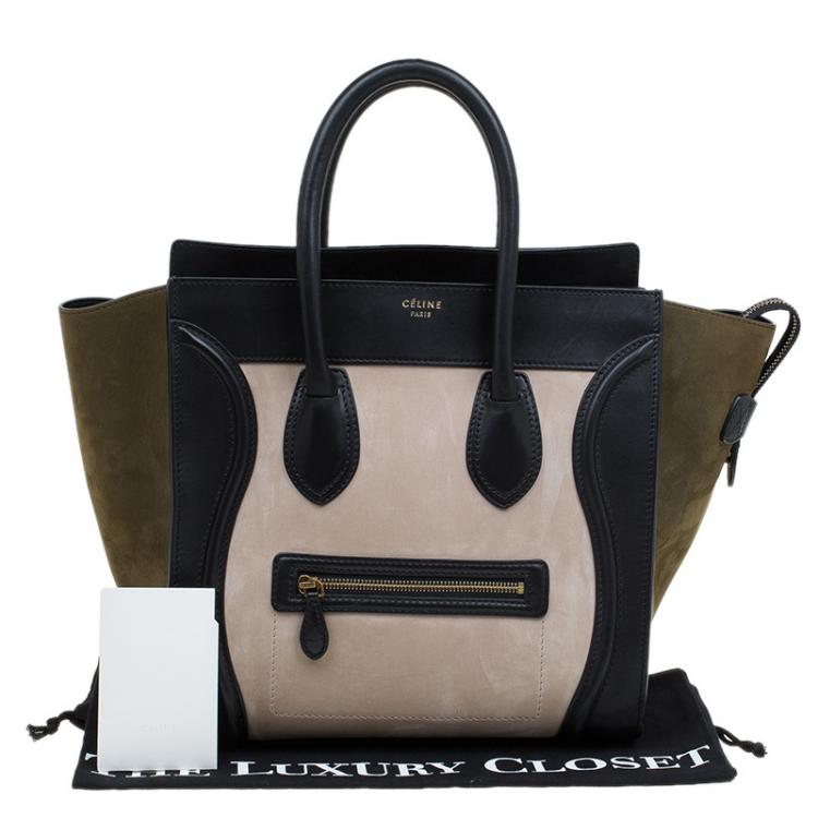 Pre Owned Celine Tri Color Suede and Leather Mini Luggage Tote
