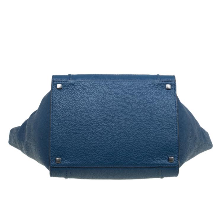 Pre Owned Celine Blue Pebbled Leather Mini Phantom Luggage Tote