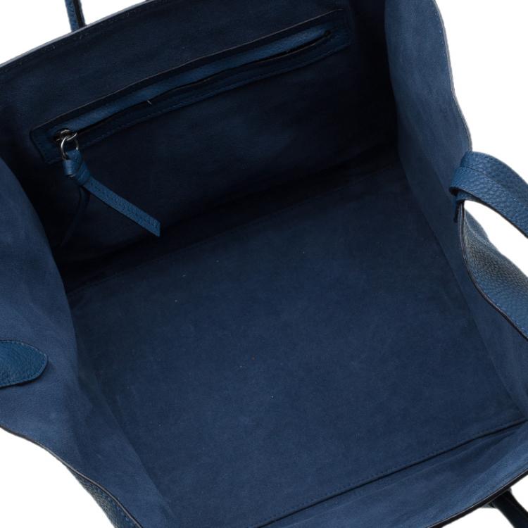 Pre Owned Celine Blue Pebbled Leather Mini Phantom Luggage Tote
