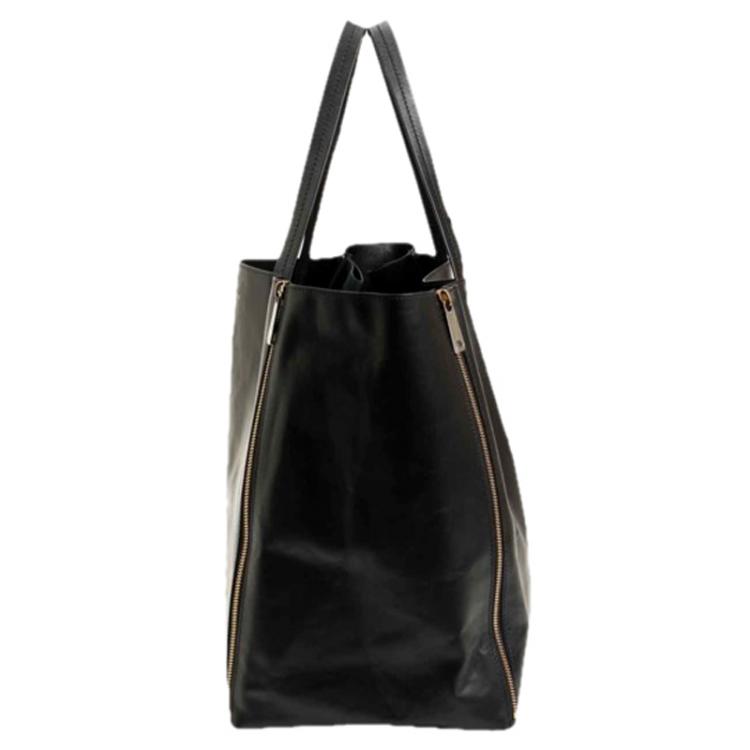 Pre Owned Celine Black Leather Gusset Cabas Tote Bag