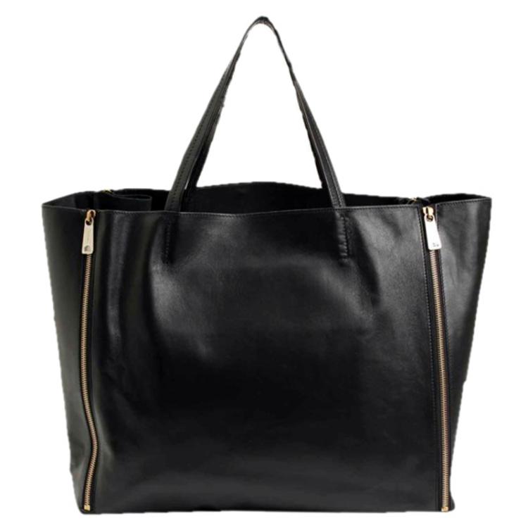 Pre Owned Celine Black Leather Gusset Cabas Tote Bag