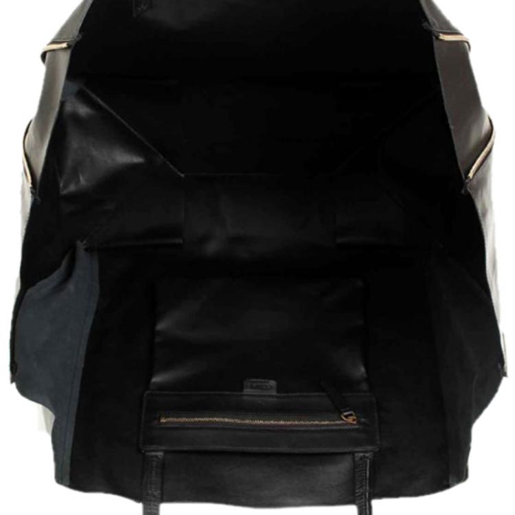 Pre Owned Celine Black Leather Gusset Cabas Tote Bag