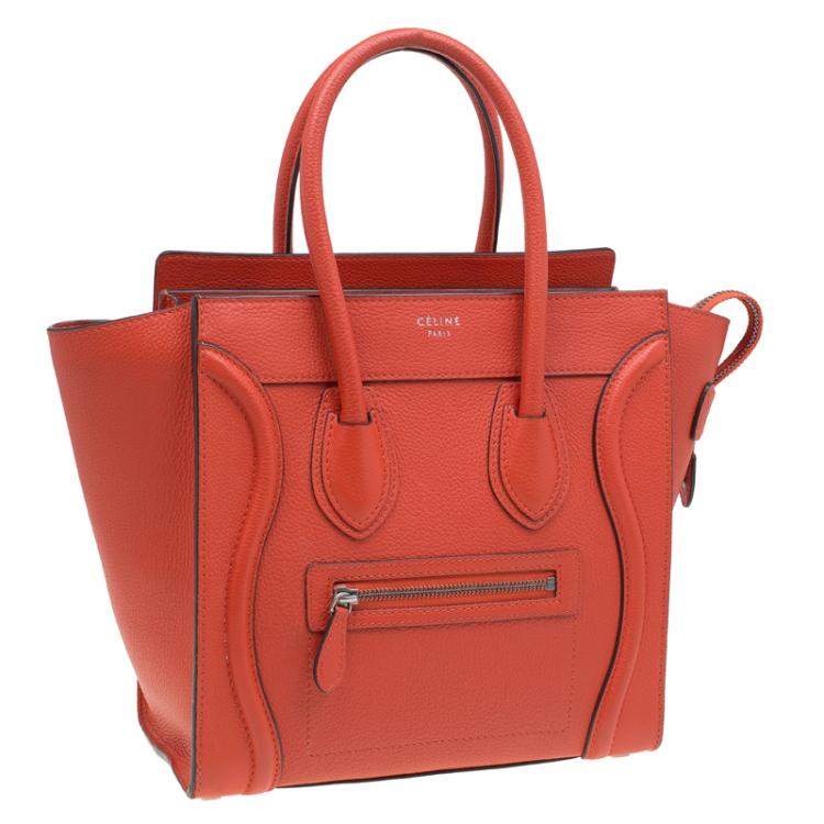 Pre Owned Celine Orange Leather Micro Luggage Tote 