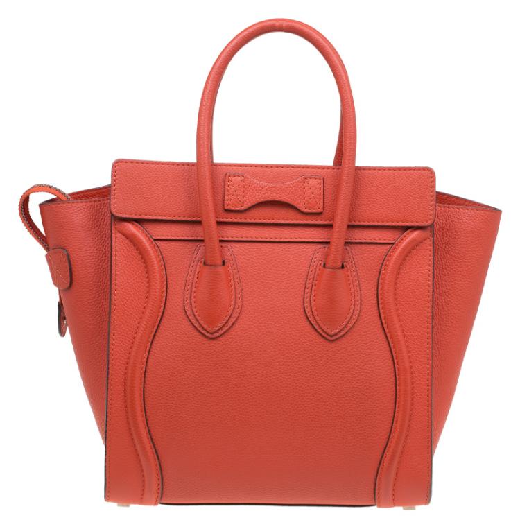 Pre Owned Celine Orange Leather Micro Luggage Tote 