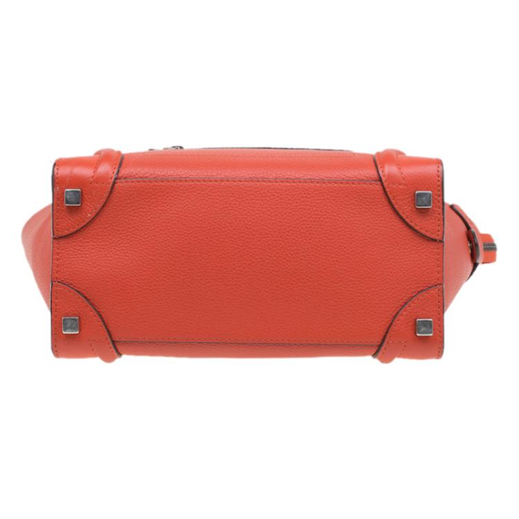 Pre Owned Celine Orange Leather Micro Luggage Tote 