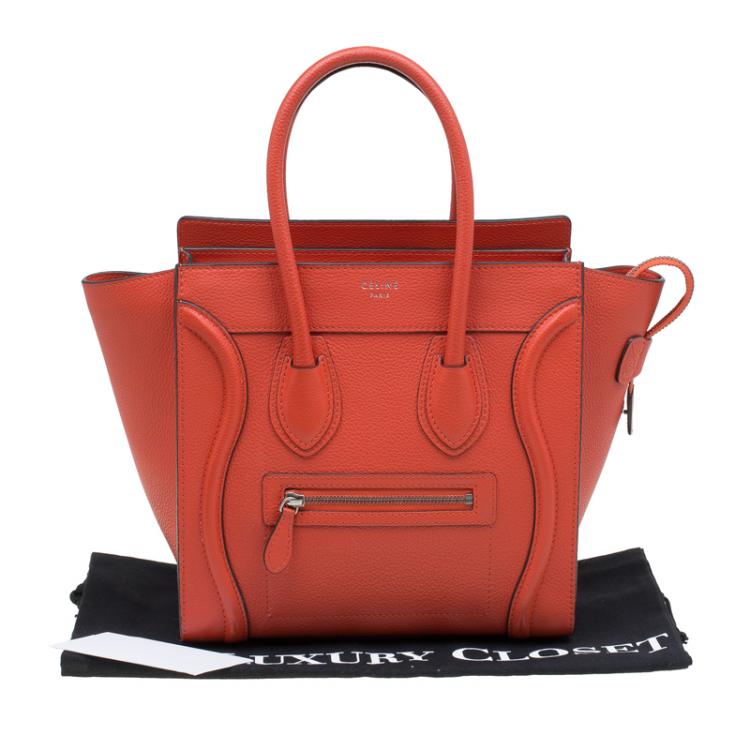 Pre Owned Celine Orange Leather Micro Luggage Tote 