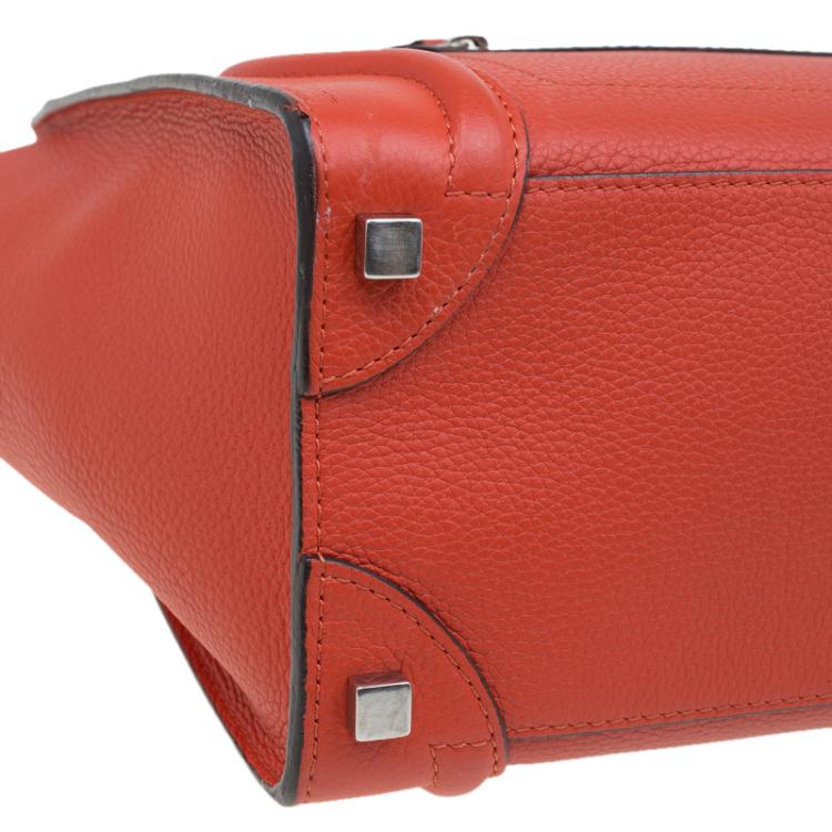 Pre Owned Celine Orange Leather Micro Luggage Tote 