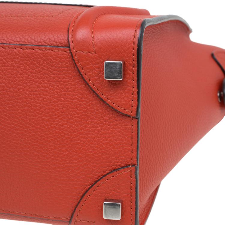 Pre Owned Celine Orange Leather Micro Luggage Tote 