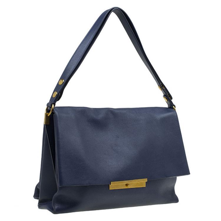 Pre Owned Celine Navy Blue Leather Blade Flap Bag