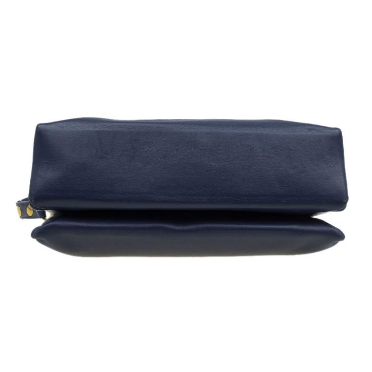 Pre Owned Celine Navy Blue Leather Blade Flap Bag