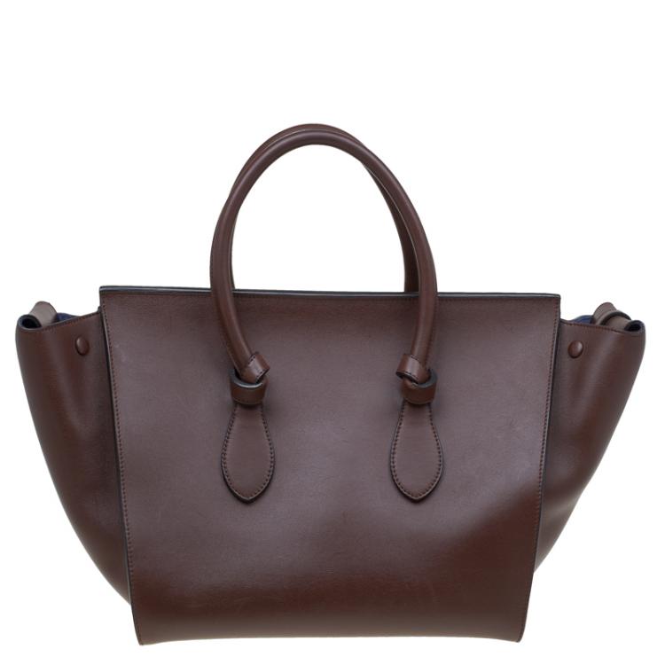 Pre Owned Celine Brown Leather Medium Tie Tote