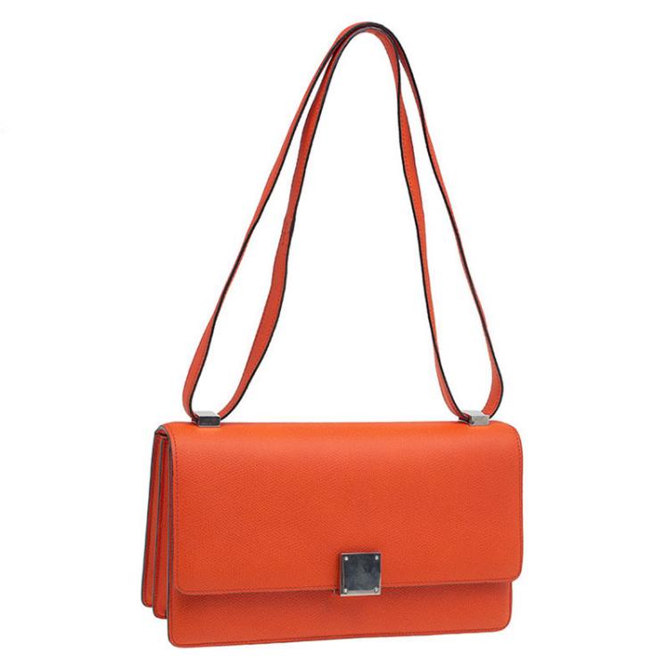 Pre Owned Celine Neon Orange Leather Small Case Shoulder Bag