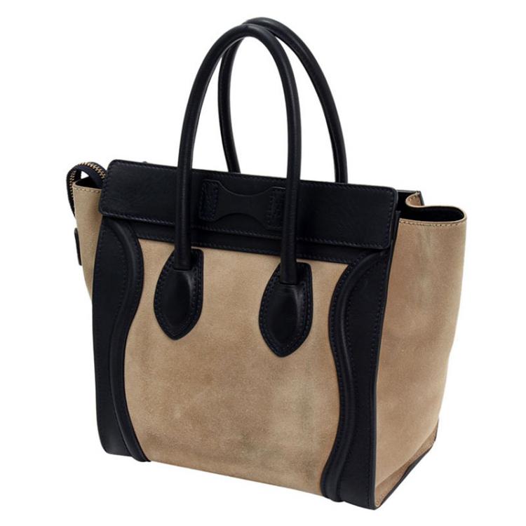 Pre Owned Celine Bicolor Suede and Leather Mini Luggage Tote Bag