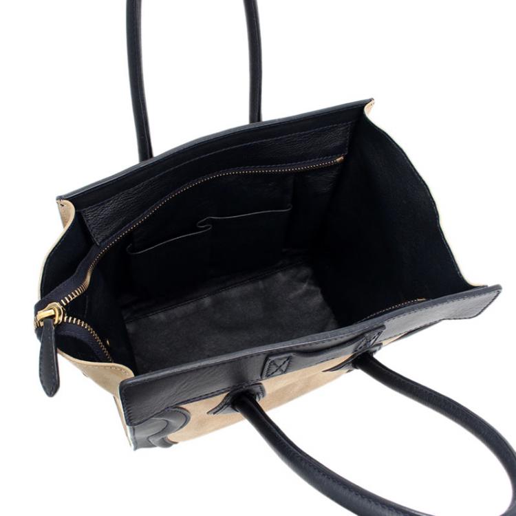 Pre Owned Celine Bicolor Suede and Leather Mini Luggage Tote Bag
