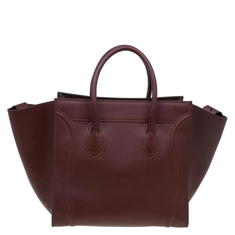 Pre Owned Celine Burgundy Leather Mini Phantom Luggage Tote