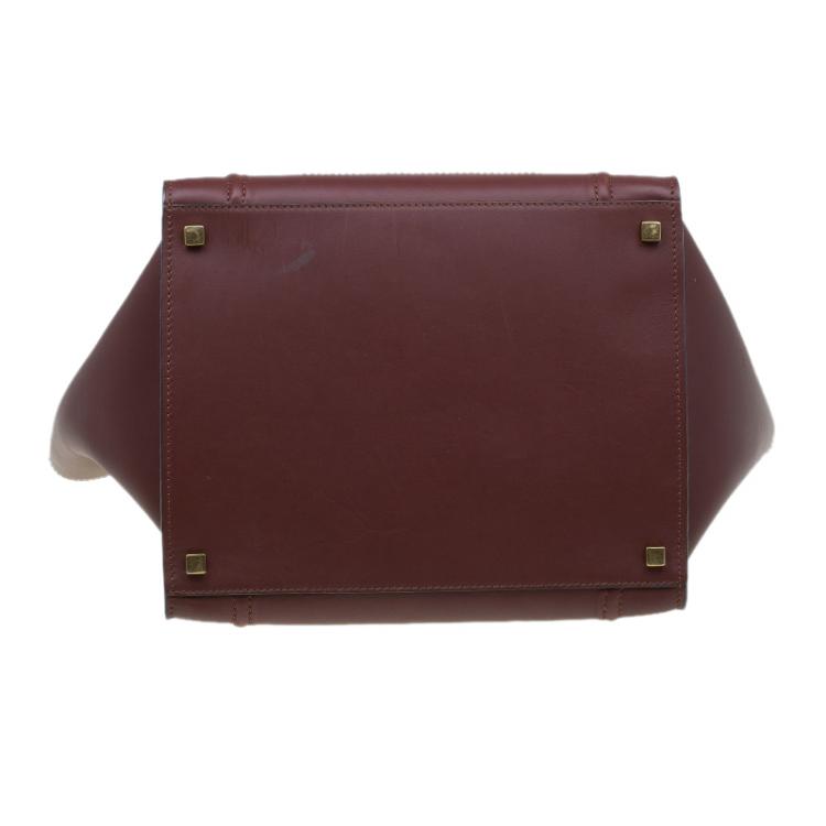 Pre Owned Celine Burgundy Leather Mini Phantom Luggage Tote