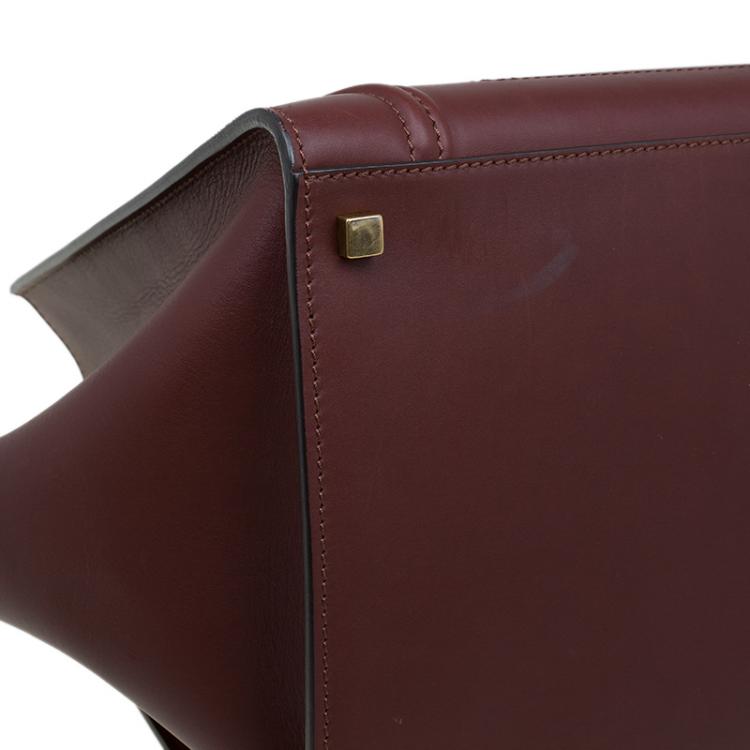 Pre Owned Celine Burgundy Leather Mini Phantom Luggage Tote