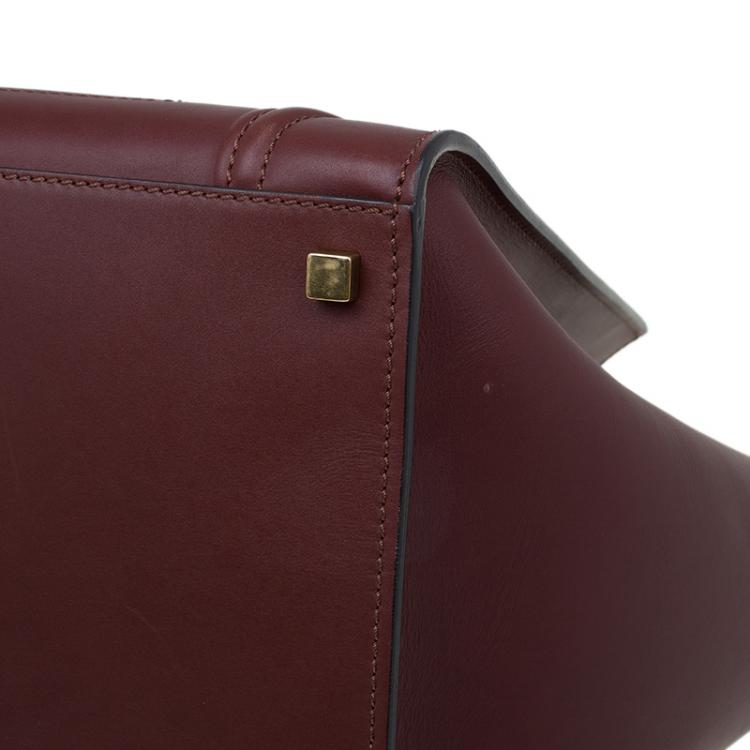 Pre Owned Celine Burgundy Leather Mini Phantom Luggage Tote