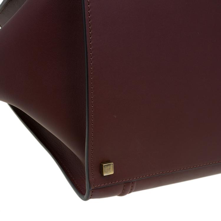 Pre Owned Celine Burgundy Leather Mini Phantom Luggage Tote