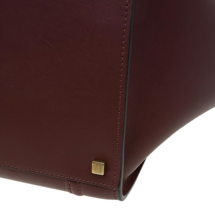 Pre Owned Celine Burgundy Leather Mini Phantom Luggage Tote