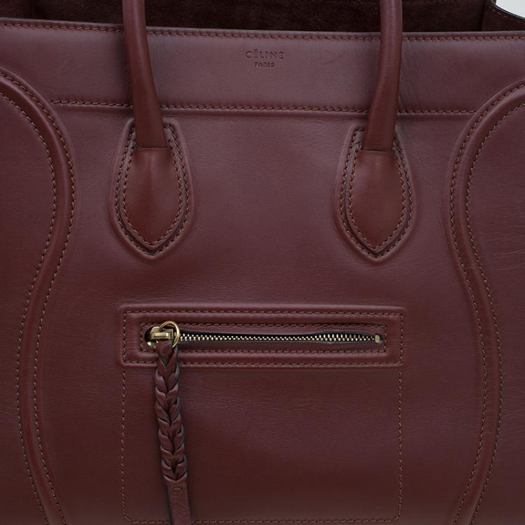 Pre Owned Celine Burgundy Leather Mini Phantom Luggage Tote