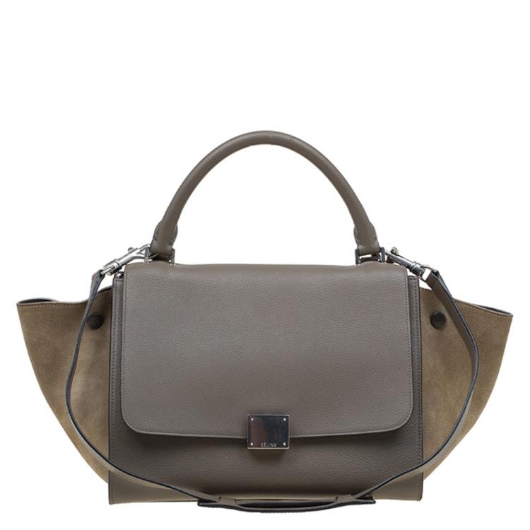 Pre Owned Celine Beige Leather and Suede Small Trapeze Bag