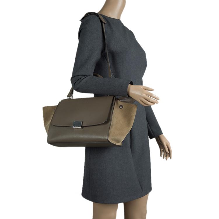 Pre Owned Celine Beige Leather and Suede Small Trapeze Bag