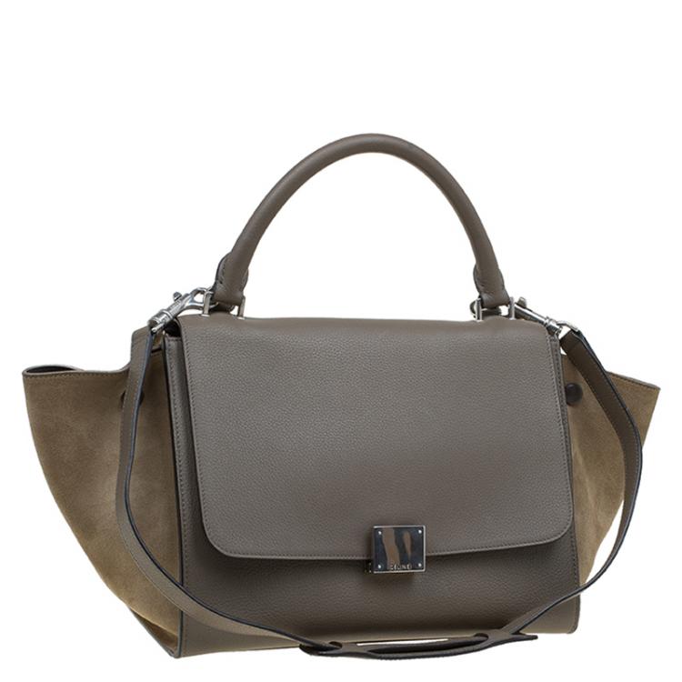 Pre Owned Celine Beige Leather and Suede Small Trapeze Bag