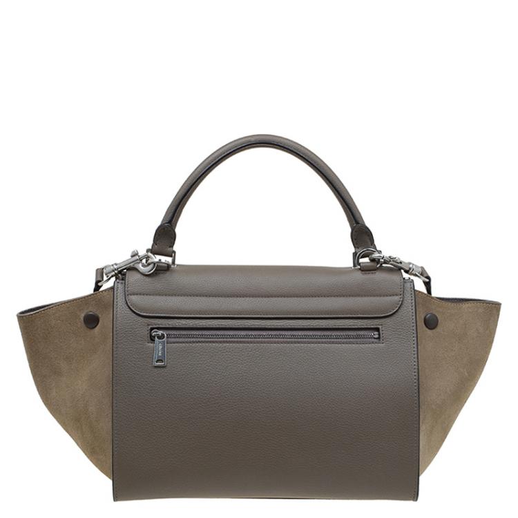 Pre Owned Celine Beige Leather and Suede Small Trapeze Bag