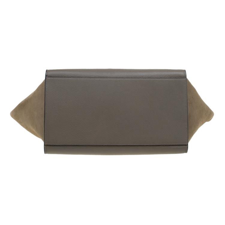 Pre Owned Celine Beige Leather and Suede Small Trapeze Bag