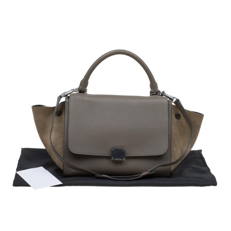 Pre Owned Celine Beige Leather and Suede Small Trapeze Bag