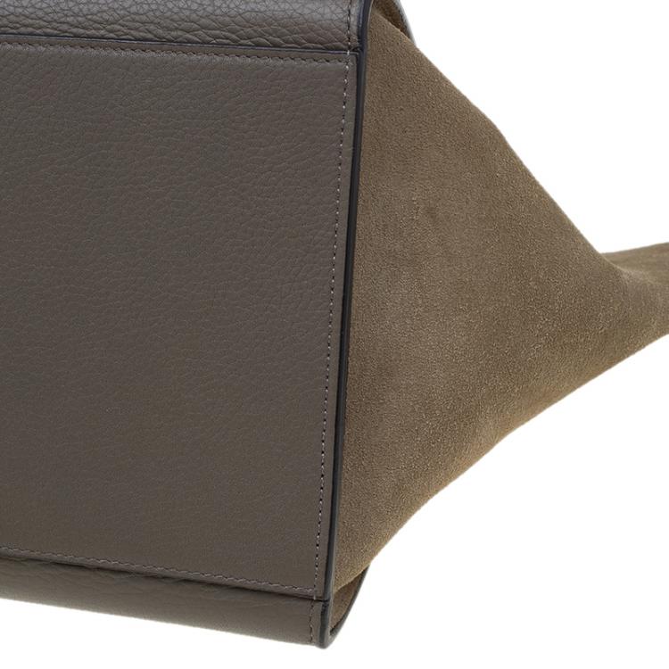Pre Owned Celine Beige Leather and Suede Small Trapeze Bag