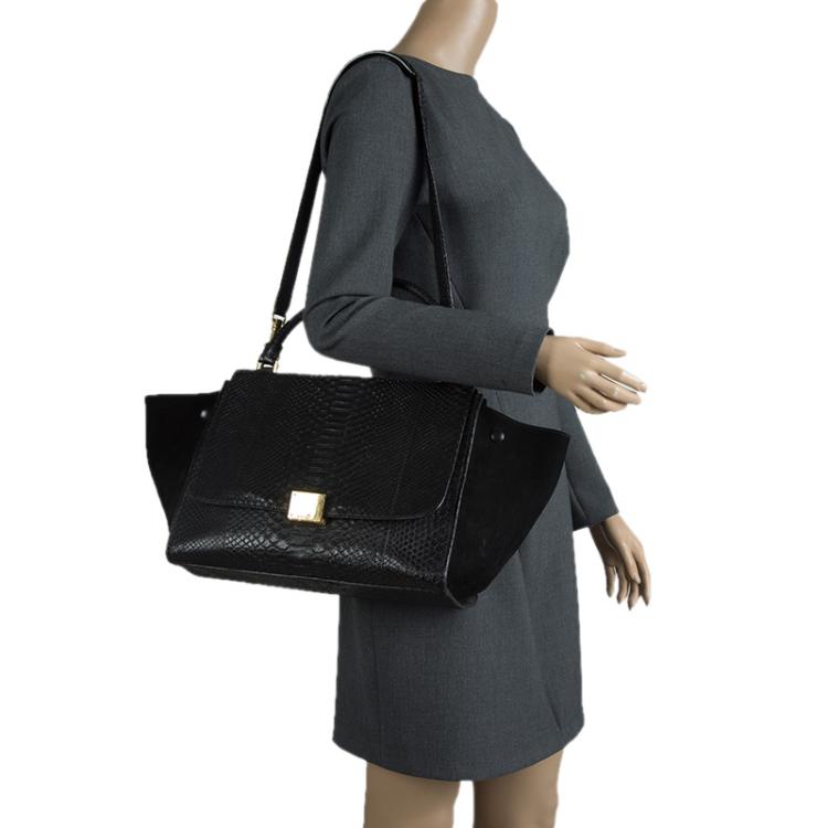Pre Owned Celine Black Python and Suede Medium Trapeze Bag