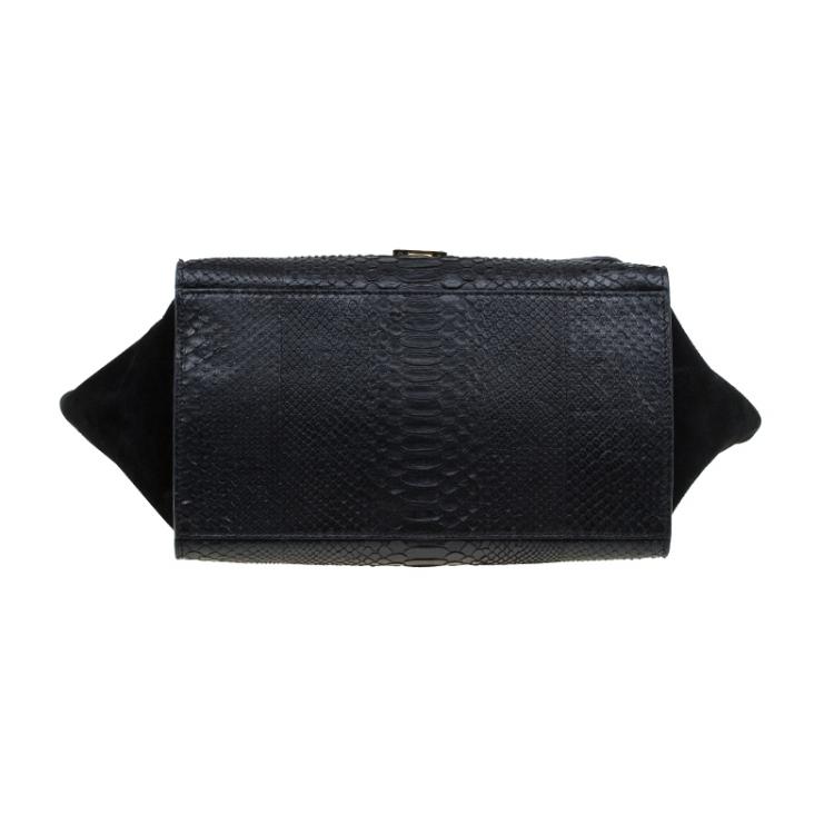 Pre Owned Celine Black Python and Suede Medium Trapeze Bag