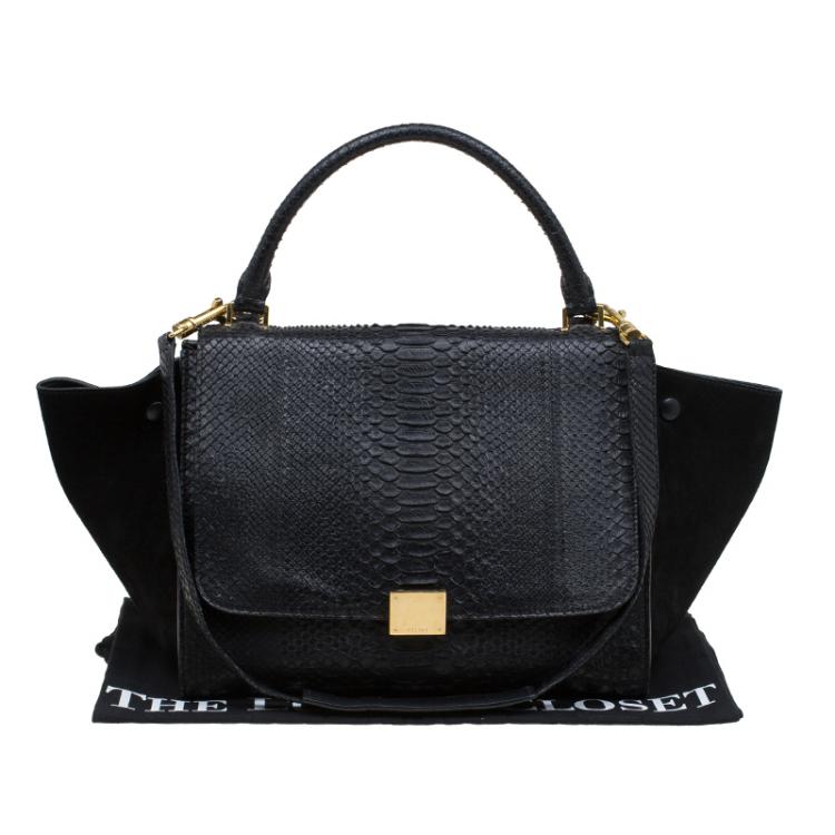 Pre Owned Celine Black Python and Suede Medium Trapeze Bag