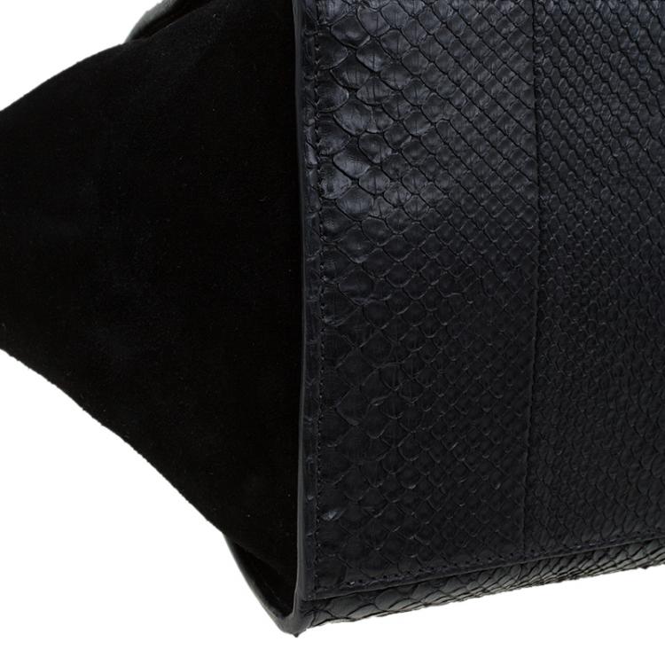 Pre Owned Celine Black Python and Suede Medium Trapeze Bag