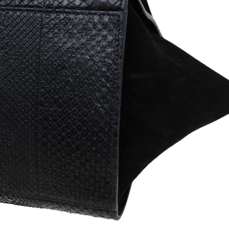 Pre Owned Celine Black Python and Suede Medium Trapeze Bag