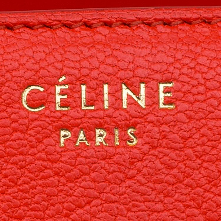 Pre Owned Celine Red Orange Leather Medium Classic Box Shoulder Bag