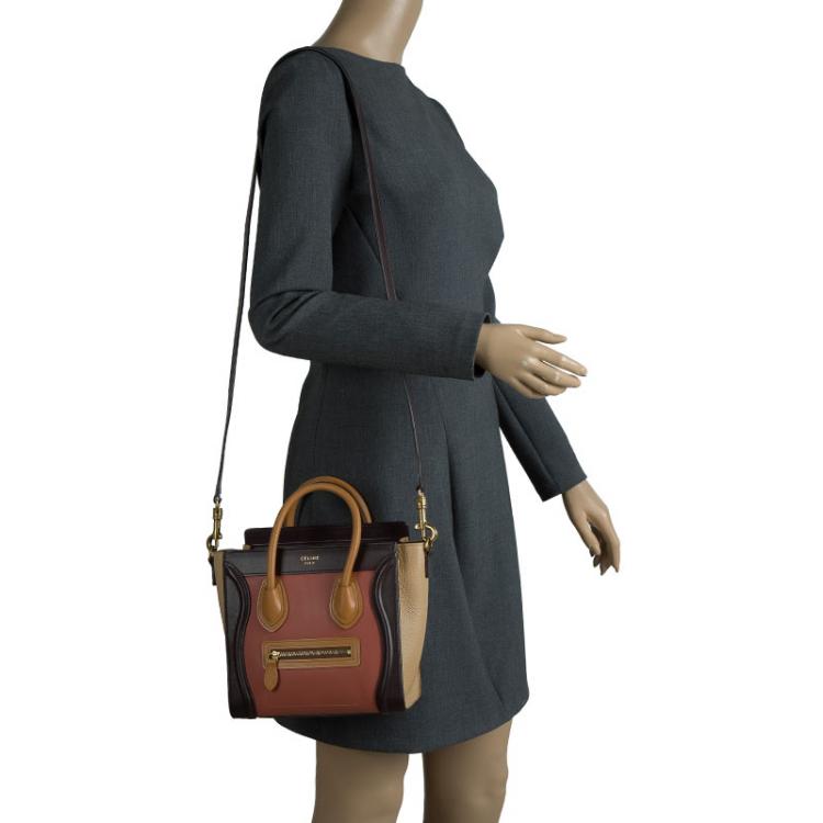 Pre Owned Celine Tri Color Leather Nano Luggage Tote