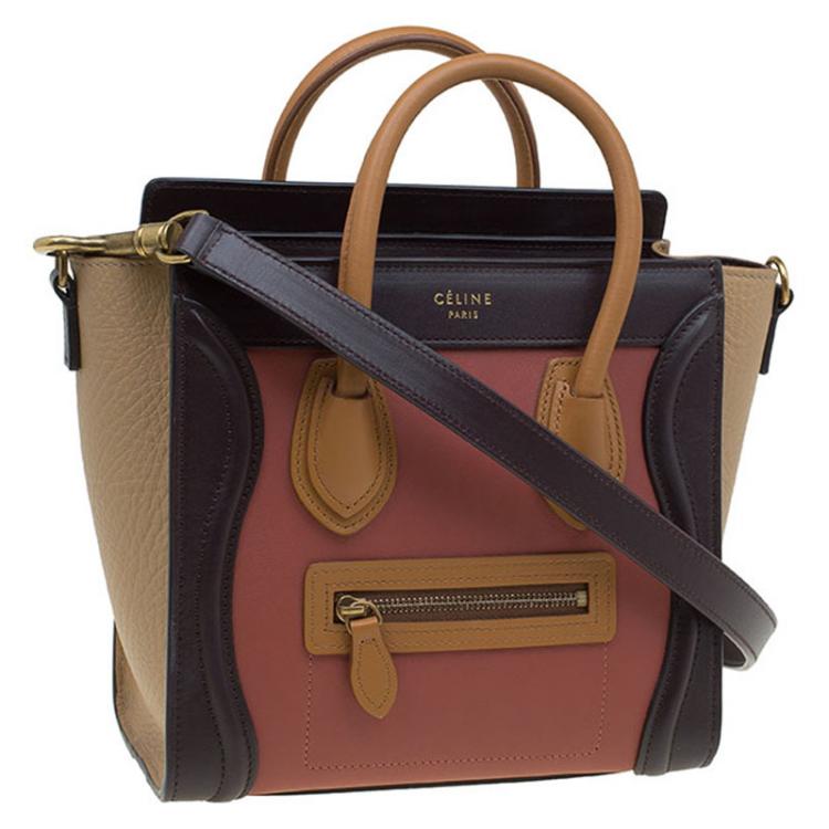 Pre Owned Celine Tri Color Leather Nano Luggage Tote