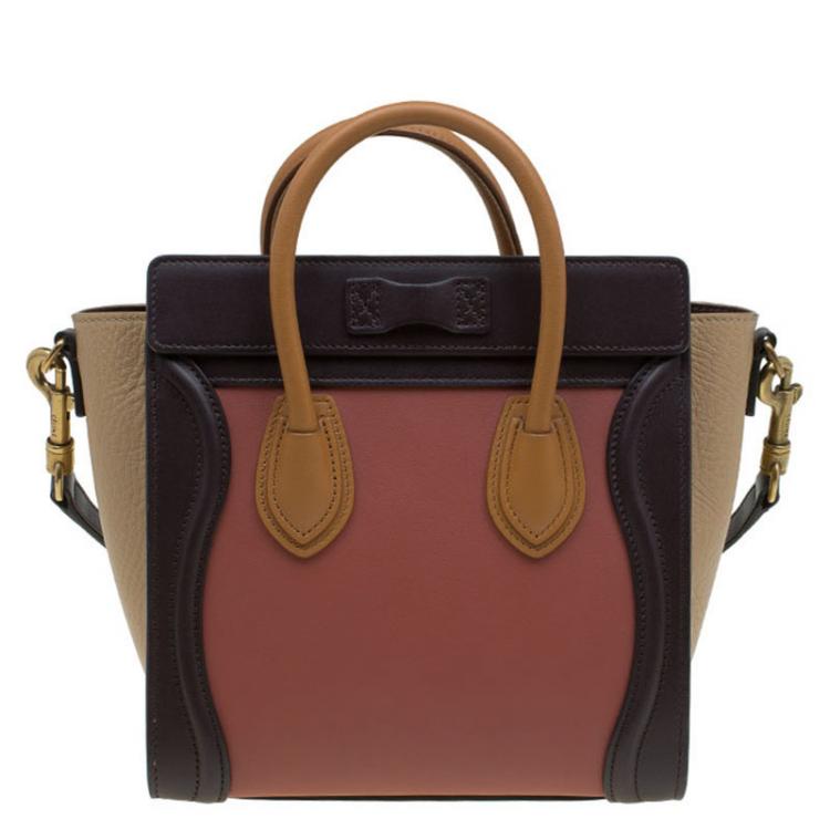 Pre Owned Celine Tri Color Leather Nano Luggage Tote
