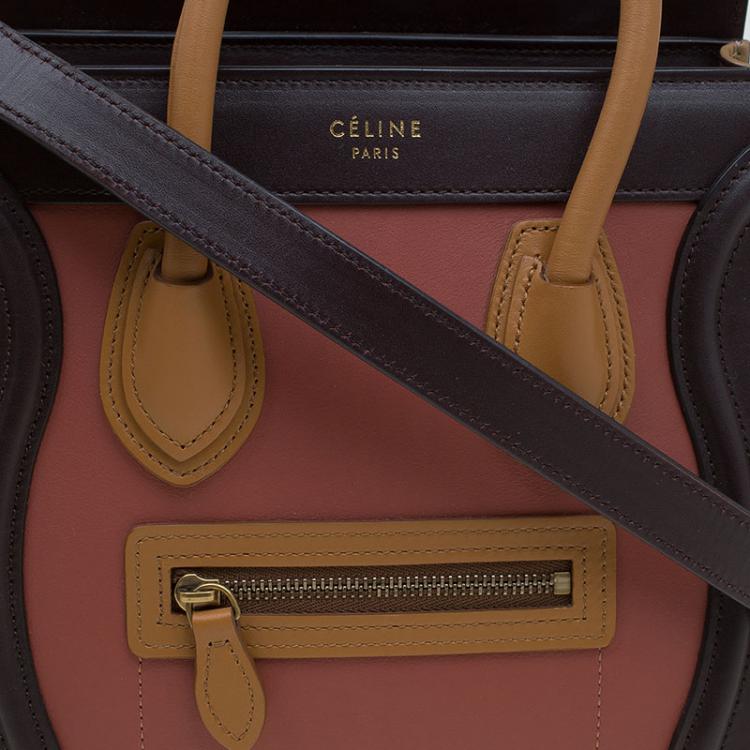 Pre Owned Celine Tri Color Leather Nano Luggage Tote