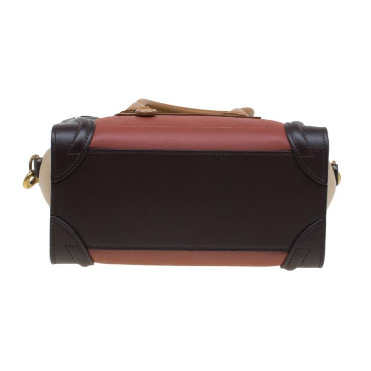 Pre Owned Celine Tri Color Leather Nano Luggage Tote