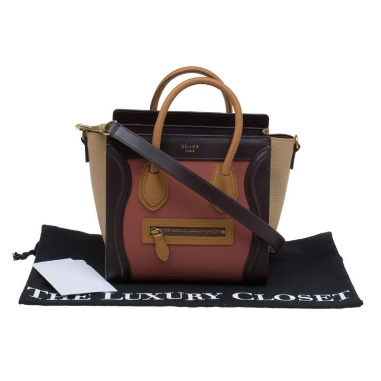 Pre Owned Celine Tri Color Leather Nano Luggage Tote