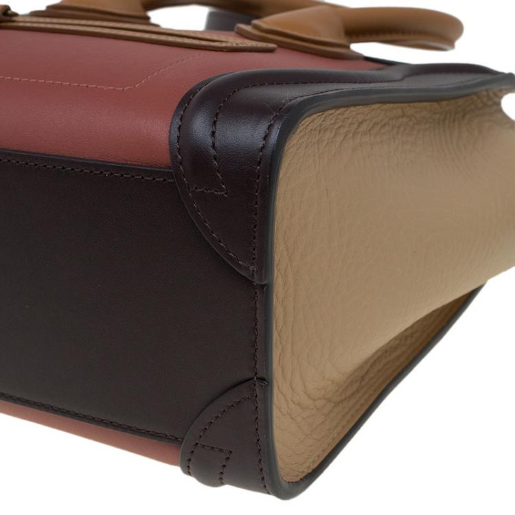 Pre Owned Celine Tri Color Leather Nano Luggage Tote