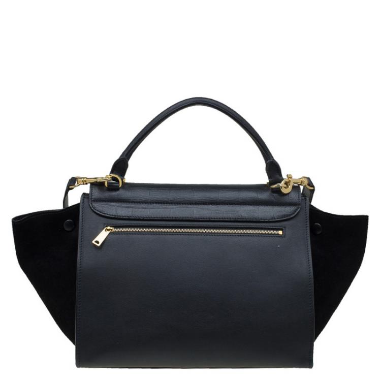 Pre Owned Celine Black Croc Embossed Leather Medium Trapeze Tote