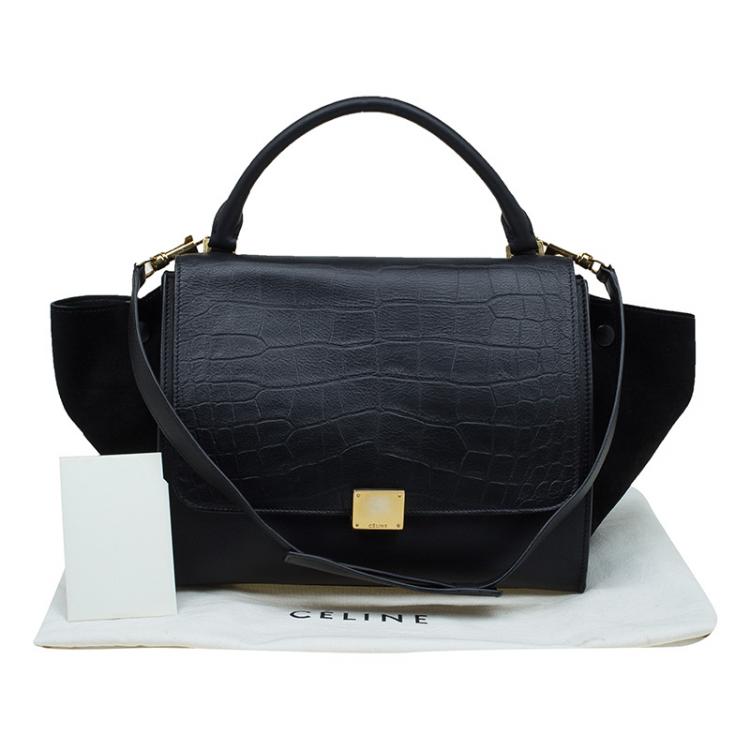 Pre Owned Celine Black Croc Embossed Leather Medium Trapeze Tote