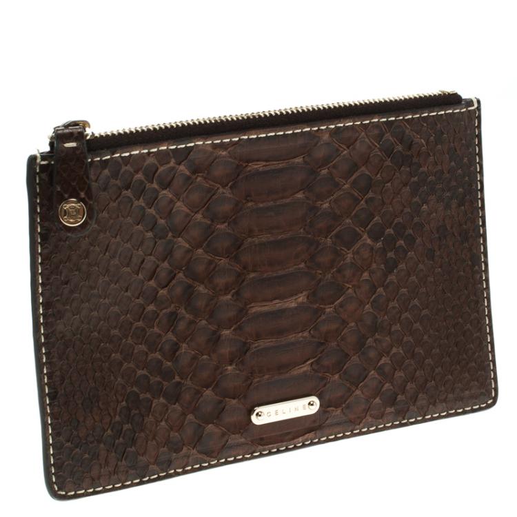 Pre Owned حقيبة صغيرة سيلين سحاب جلد ثعبان بنية